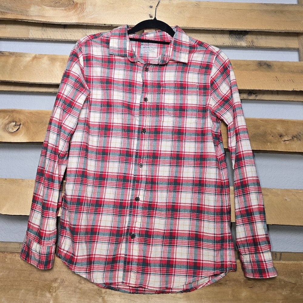 Plaid Red and White Kids Flannel Shirt Size:XL